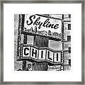 Cincinnati Skyline Chili Sign - Black And White Framed Print