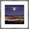 City Lights Of Tucson, Arizona Skyline And Moon Panorama Framed Print