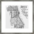 City Of Chicago Antique Map 1896 Black And White Framed Print