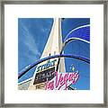 City Of Las Vegas Arch And The Strat From Below Portrait Framed Print