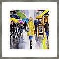 City Woman With Yellow Raincoat Framed Print
