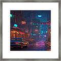 Cityscape At Night With A Car Framed Print