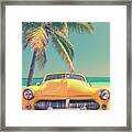 Classic Car And Palm Tree Framed Print