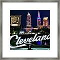 Cle With Sign Along The Cuyahoga River Framed Print