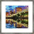 Cleveland Ohio Skyline Panorama Along The Cuyahoga River Waterfront Framed Print