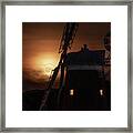 Cley Windmill And Harvest Moon At Night In Norfolk Framed Print