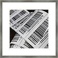 Close Up Of A Printed Barcode Label On A Roll, Packing And Distributing Goods In A Distribution Warehouse. Framed Print