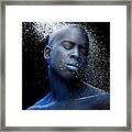 Close Up Of Black Male Model With Blue Make-up Framed Print