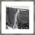 Close-up Of Fishing Net On Wood Framed Print