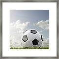 Close Up Of Soccer Ball In Grass Framed Print