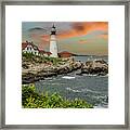 Coastal Sunset At Portland Head Lighthouse Framed Print