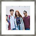College Students Standing Together Outdoors, Portrait Framed Print