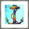 Colorful Anchor On Beach Blue Framed Print