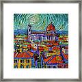 Colorful Florence Rooftops Stylized Palette Knife Oil Painting Mona Edulesco Framed Print