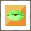 Colorful Lips Mask - Green Framed Print