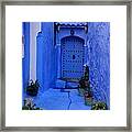 Colourful Blue Side Alley With Hotel Entry Door Chefchaouen Morocco Framed Print