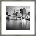 Columbus Ohio Skyline Art - Square Format Black And White Framed Print