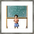 Conceptual Shot Of A Young Female Child In Front Of A Problem On A Chalkboard Framed Print