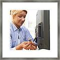 Confused Woman Put Leads Into New Television Framed Print