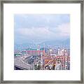 Container Terminal And Stonecutter Bridge In Hong Framed Print