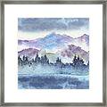 Cool Purple Breeze Watercolor River Landscape Framed Print