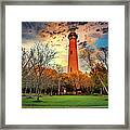 Corolla Lighthouse And Sunset Sky Horiz Framed Print