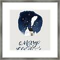 Cozy Winter Night Watercolor Art Christmas Holiday Framed Print