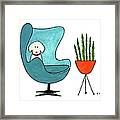Cute Dog In Teal Arne Jacobsen Chair Framed Print