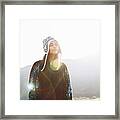 Cute Young Woman Enjoying The Outdoors Framed Print
