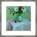 Daisies And White Linen  Copyrighted Framed Print