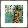 Daisies In A Wicker Pitcher Framed Print