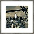 Dallas Texas Skyline From Reunion Tower - Sepia Monochrome Framed Print