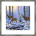 A Deer Family Winter Sunrise Scene Framed Print
