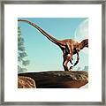 Deinonychus On A Cliff Framed Print