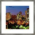 Denver Skyline Cityscape Panorama At Twilight Framed Print