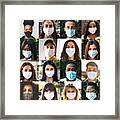 Diverse Group Of People Portraits With Surgical Masks Framed Print