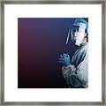 Doctor In Ppe Suit Uniform Has Stress And Pray In Coronavirus Outbreak Or Covid-19, Concept Of Covid-19 Quarantine.emotional Stress Of Overworked Doctor And Medical Care Team During Covid-10 Period. Framed Print