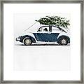 Dog In Car With Christmas Tree Framed Print