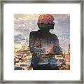 Double Exposure Of Businesswoman And Traffic Framed Print