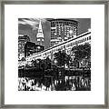 Downtown Cleveland Ohio Skyline Panorama - Black And White Framed Print