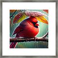 Drenched Cardinal Under A Leaf Canopy Framed Print