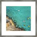 Drone Aerial Of Seascape With Idyllic Blue Calm Blue Water. Fig Tree Bay Beach Protaras Cyprus Framed Print