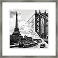 Dual Torn Collection - Paris New York Bw Framed Print