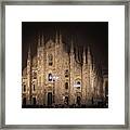 Duomo Di Milano On A Foggy Night Framed Print