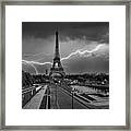Eiffel Tower Lightning Paris Bw Framed Print