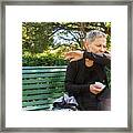 Elderly Woman Coughing Into Elbow And Holding Tissue Outdoors Framed Print