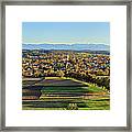 Elevated View Of A Typical Bavarian Small Town With A Prominent Church In Autumn And The Alps In The Background Framed Print