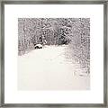 Empty Road Amidst Frozen Trees On Field During Winter Framed Print