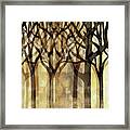 Enchanted Forest Watercolor Silhouette Trees Branches Warm Beige Brown Gold Framed Print