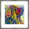 Tibetan Mastiff Dog Sitting Profile - High Contrast Colorful Painting Framed Print